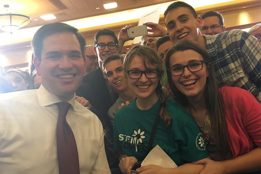 Sharidan Kraljic and Anthony Hugo, seniors and Emily Brown, senior at Olathe Northwest, met Marco Rubio at his rally in Overland Park on Friday, March 4. 