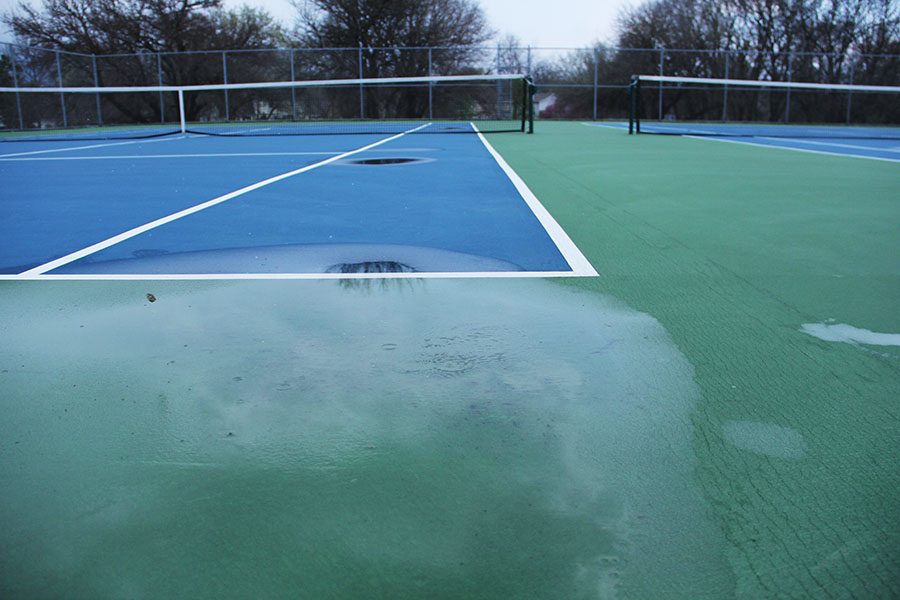 Rain on the tennis court.