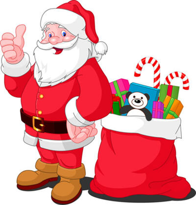 Colorful Santa Claus with the gifts clipart (Cliparts) thumbs up,secret santa free