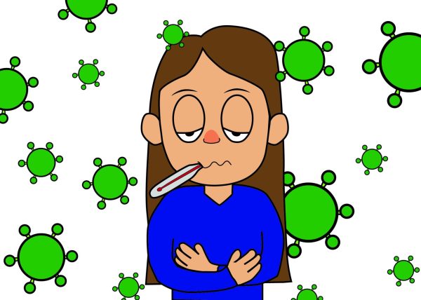 A person surrounded by Covid-19 virus