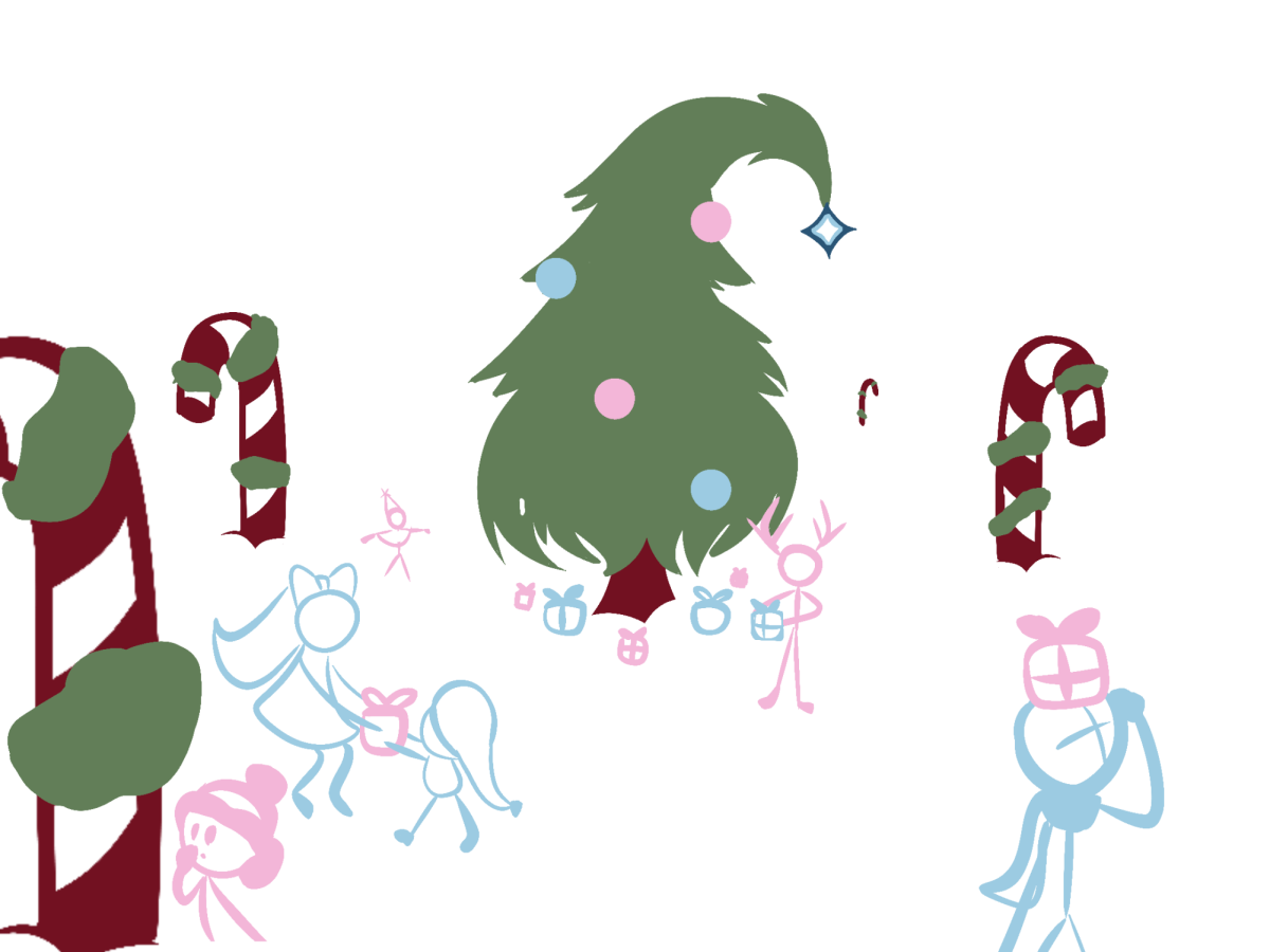 stick people ready to express their Christmas spirit around the tree and together to celebrate 